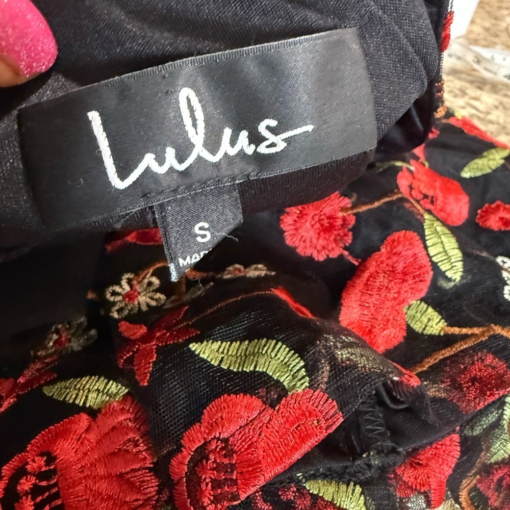 Lulus Black and Red Floral Print Wrap Jumpsuit - Picture 7 of 9